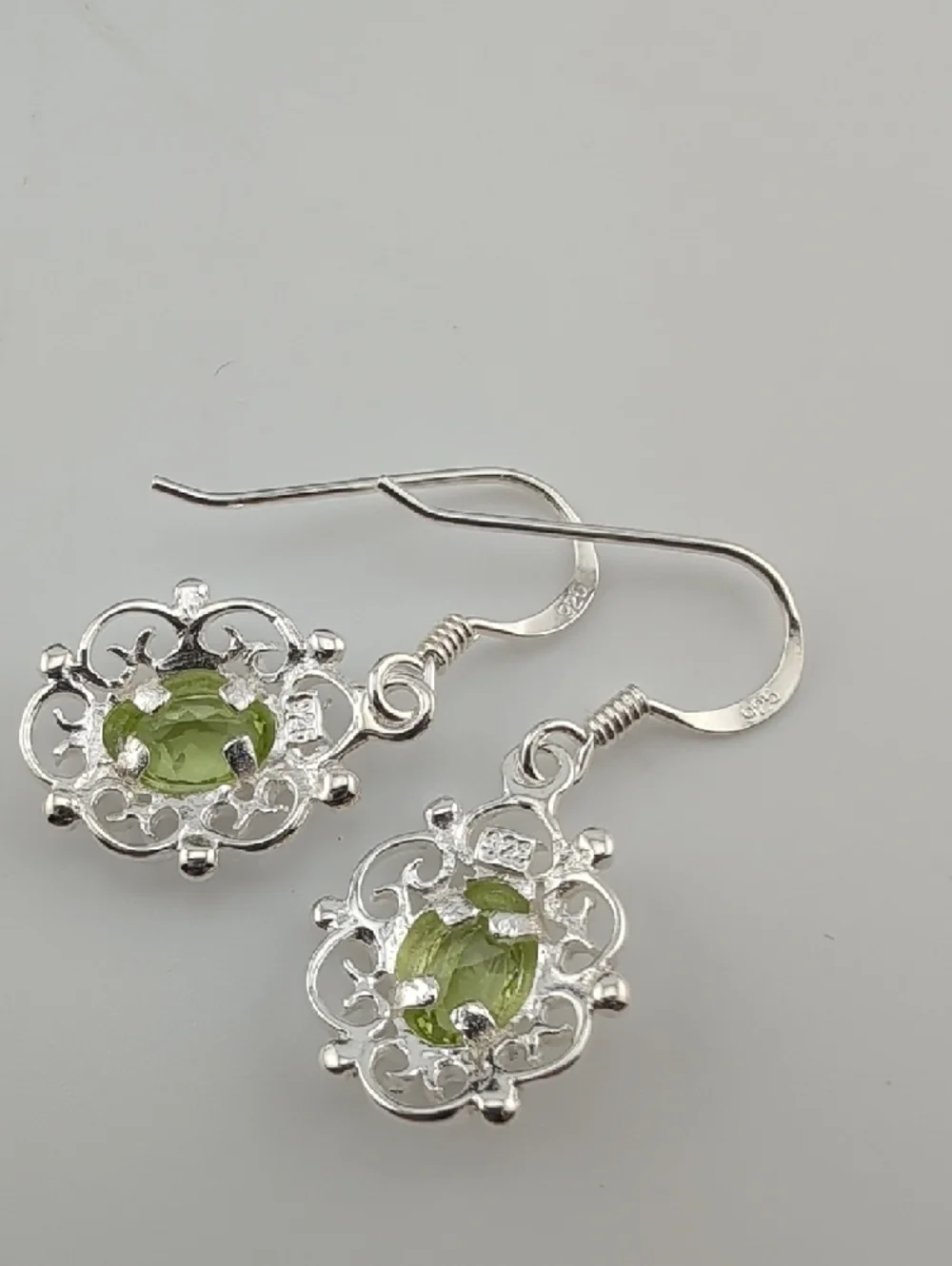 Sterling Silver Peridot Scrollwork Drop Earrings - Green - Picture 4 of 6
